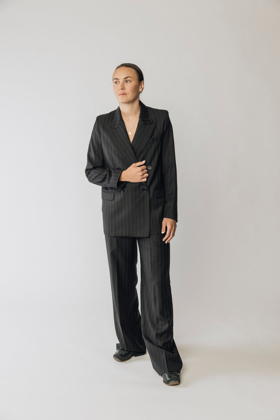 The Matildas Pinstripe Double Breasted Blazer