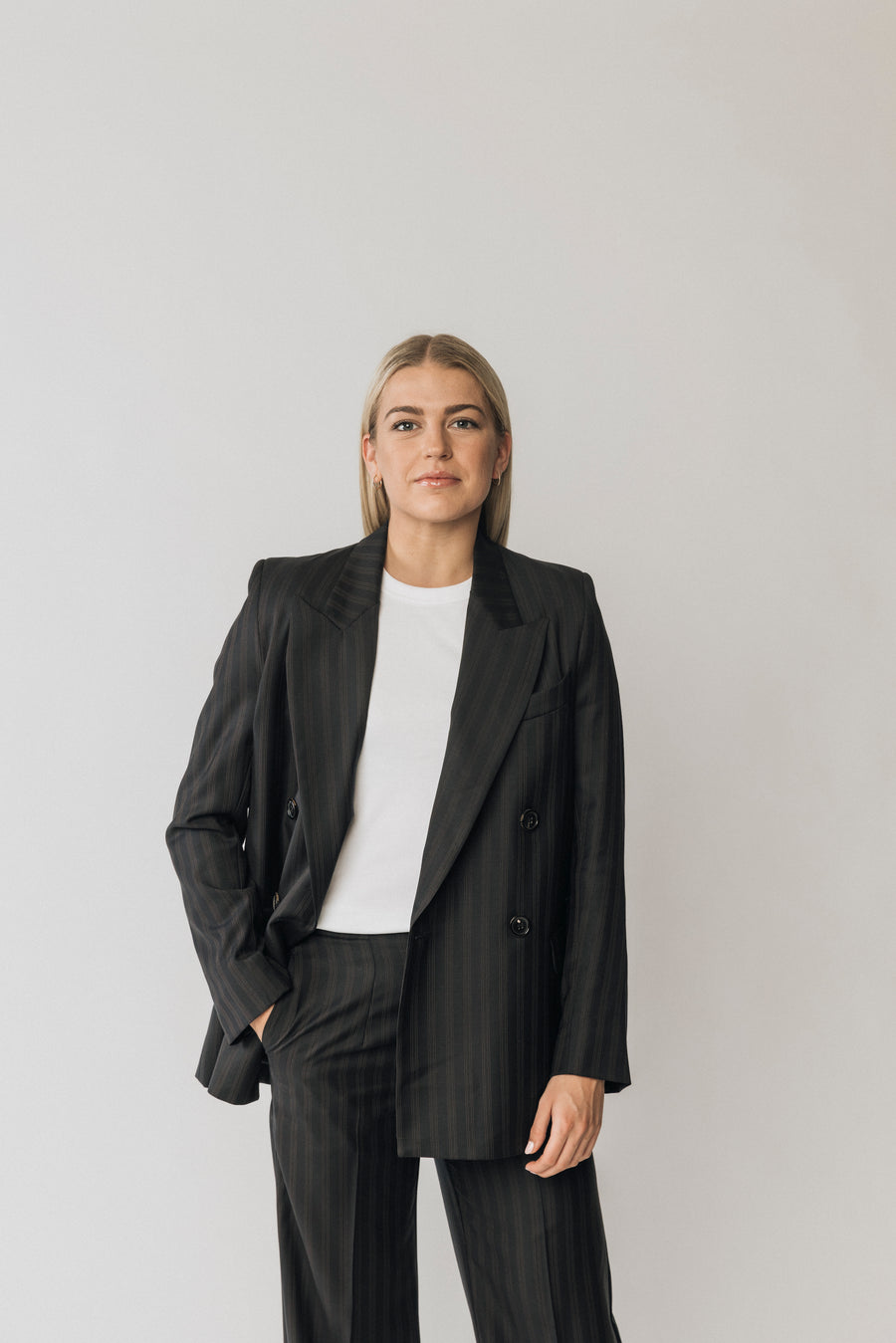 The Matildas Pinstripe Double Breasted Blazer