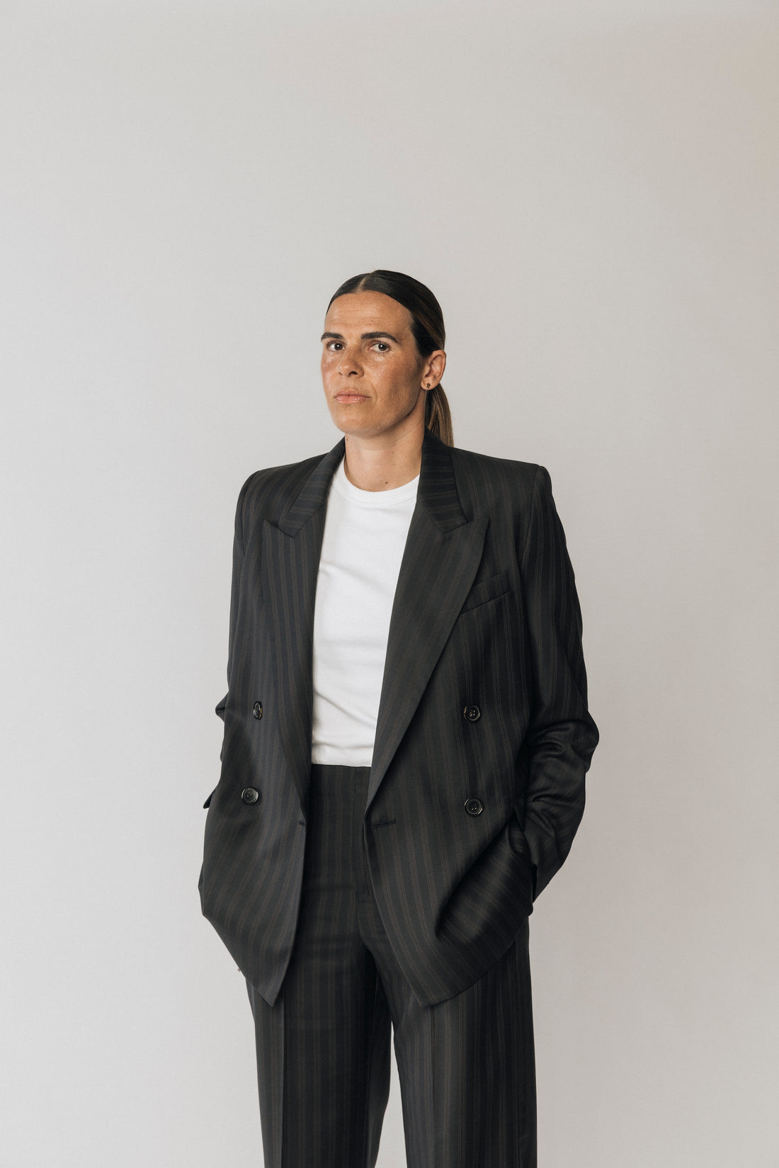 The Matildas Pinstripe Double Breasted Blazer