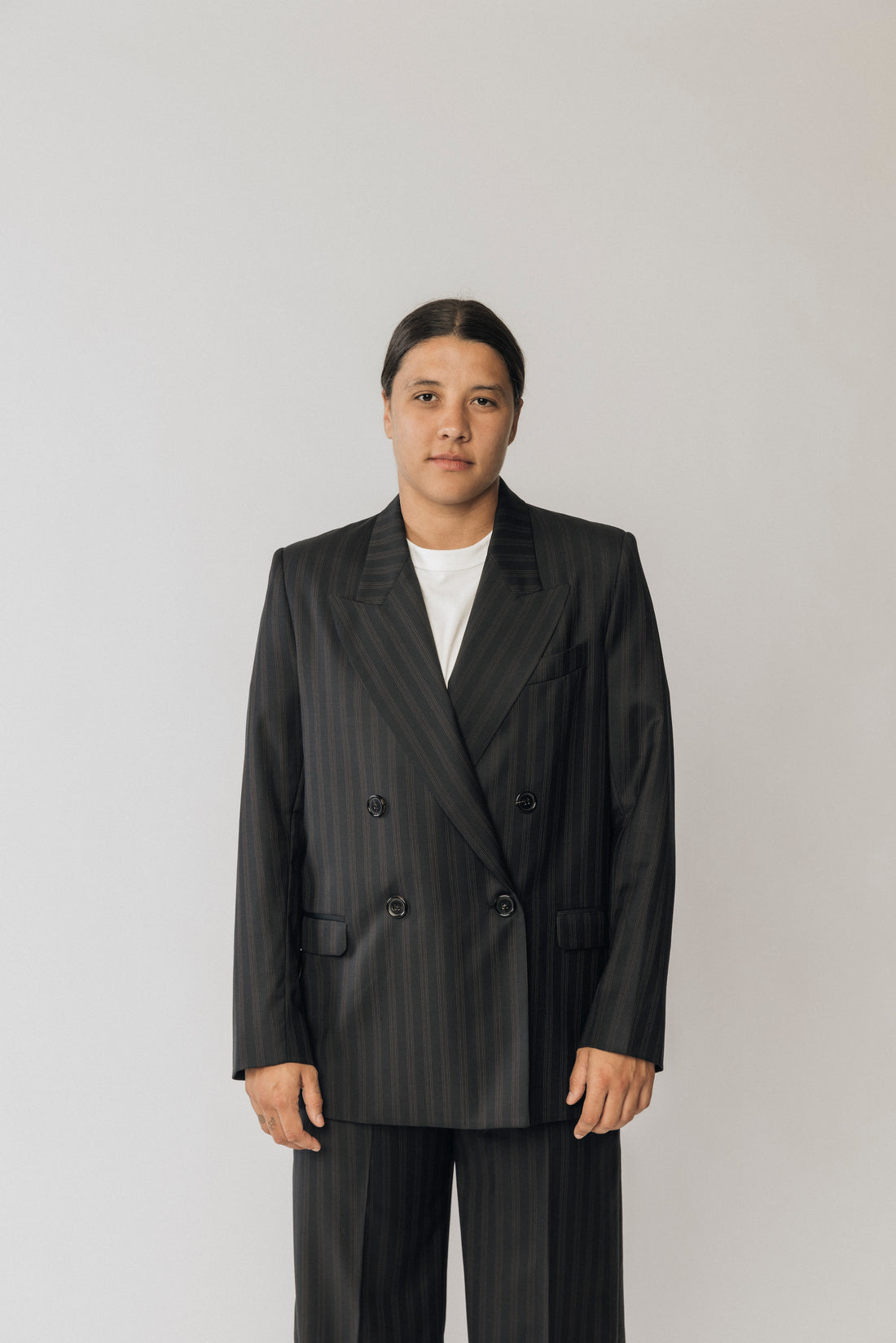 The Matildas Pinstripe Double Breasted Blazer