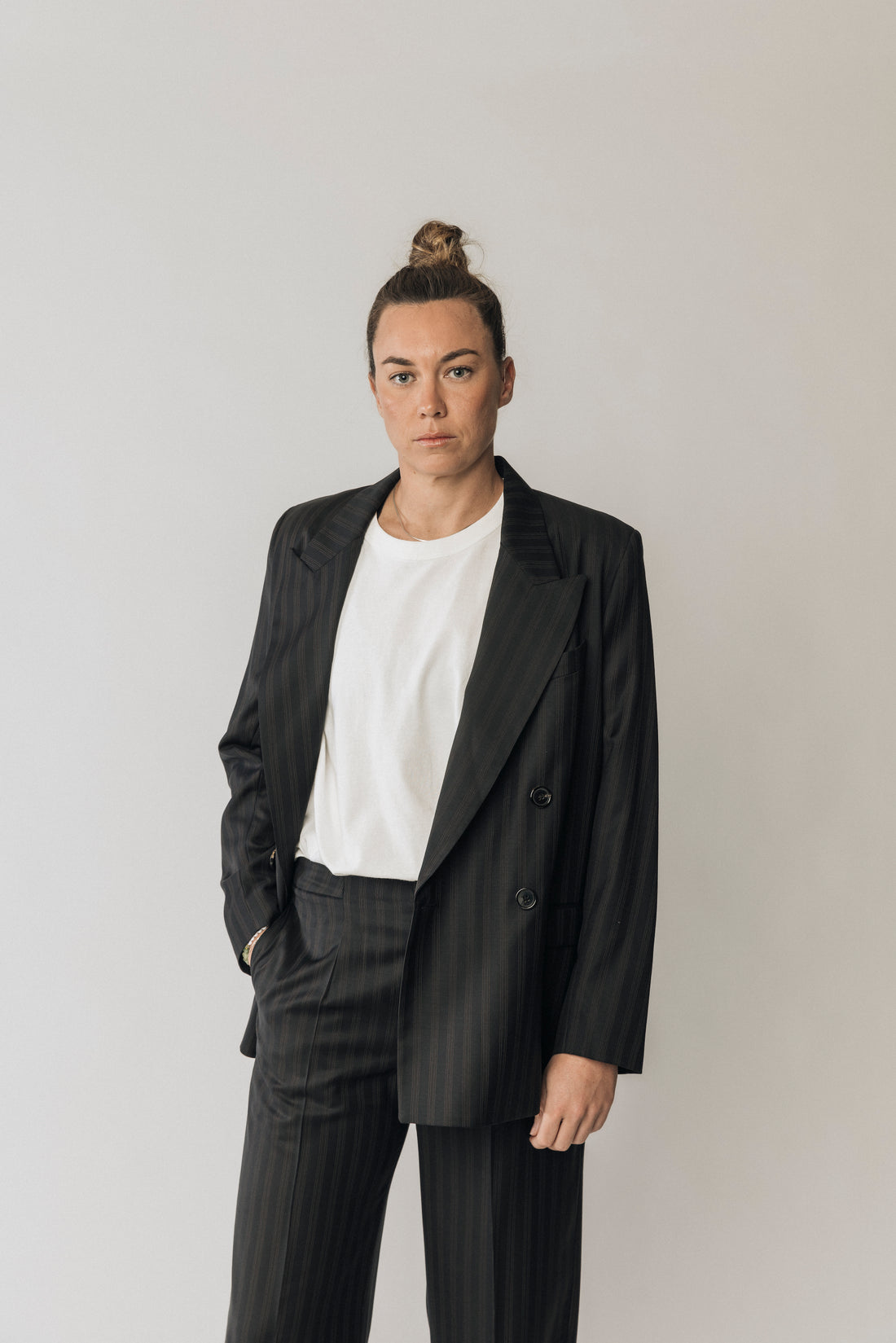 The Matildas Pinstripe Double Breasted Blazer