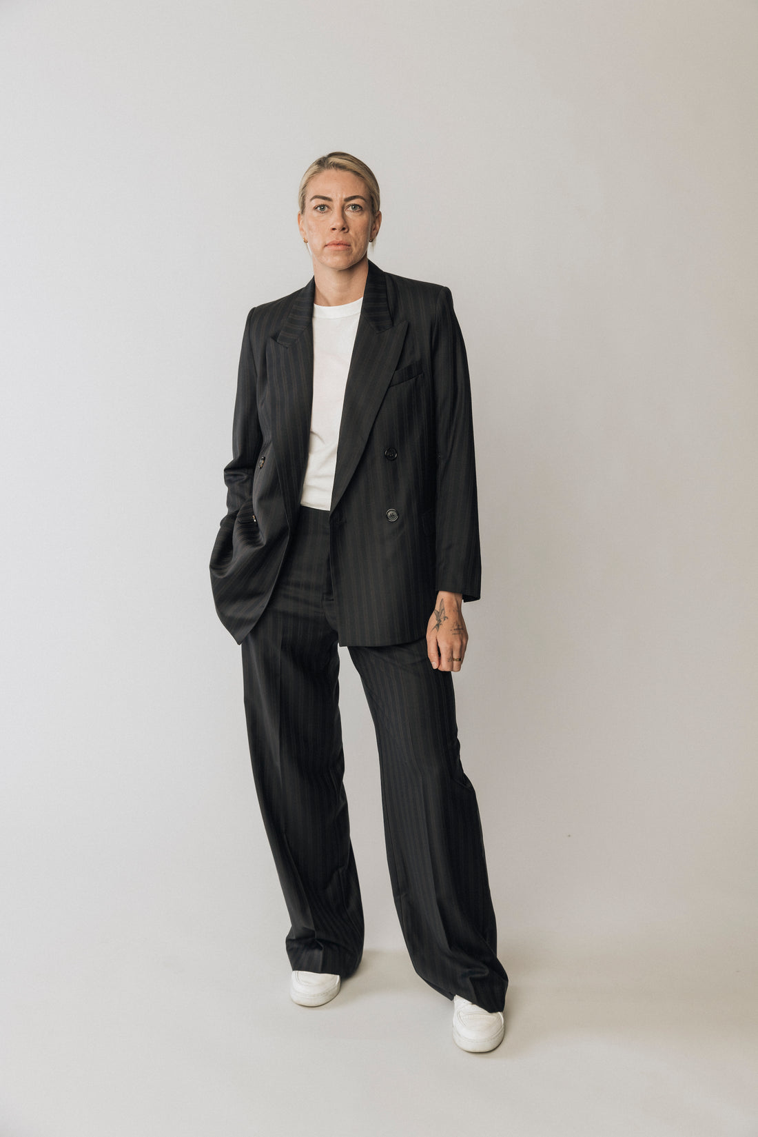 The Matildas Pinstripe Double Breasted Blazer