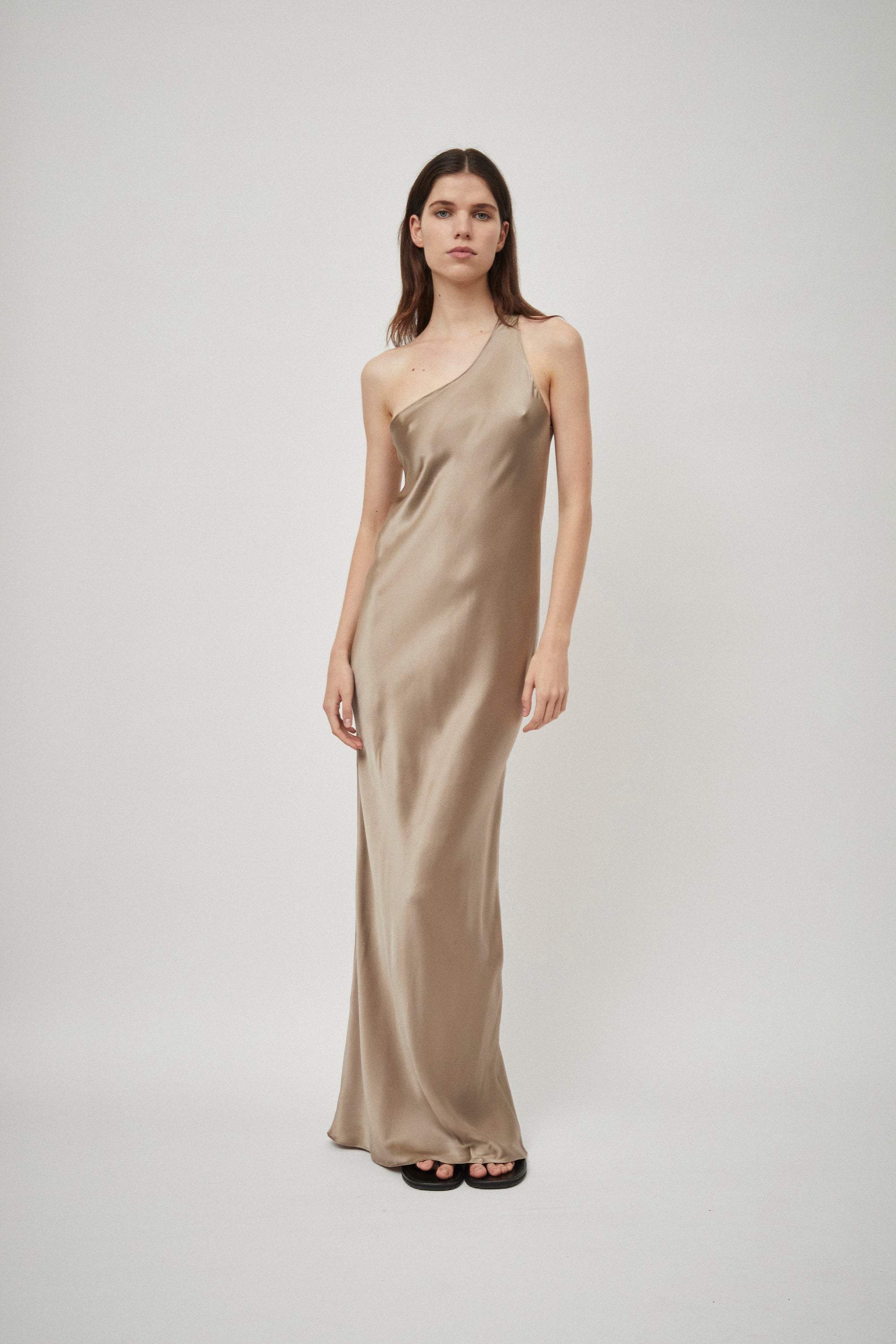 Silk Satin One Shoulder Tank Dress