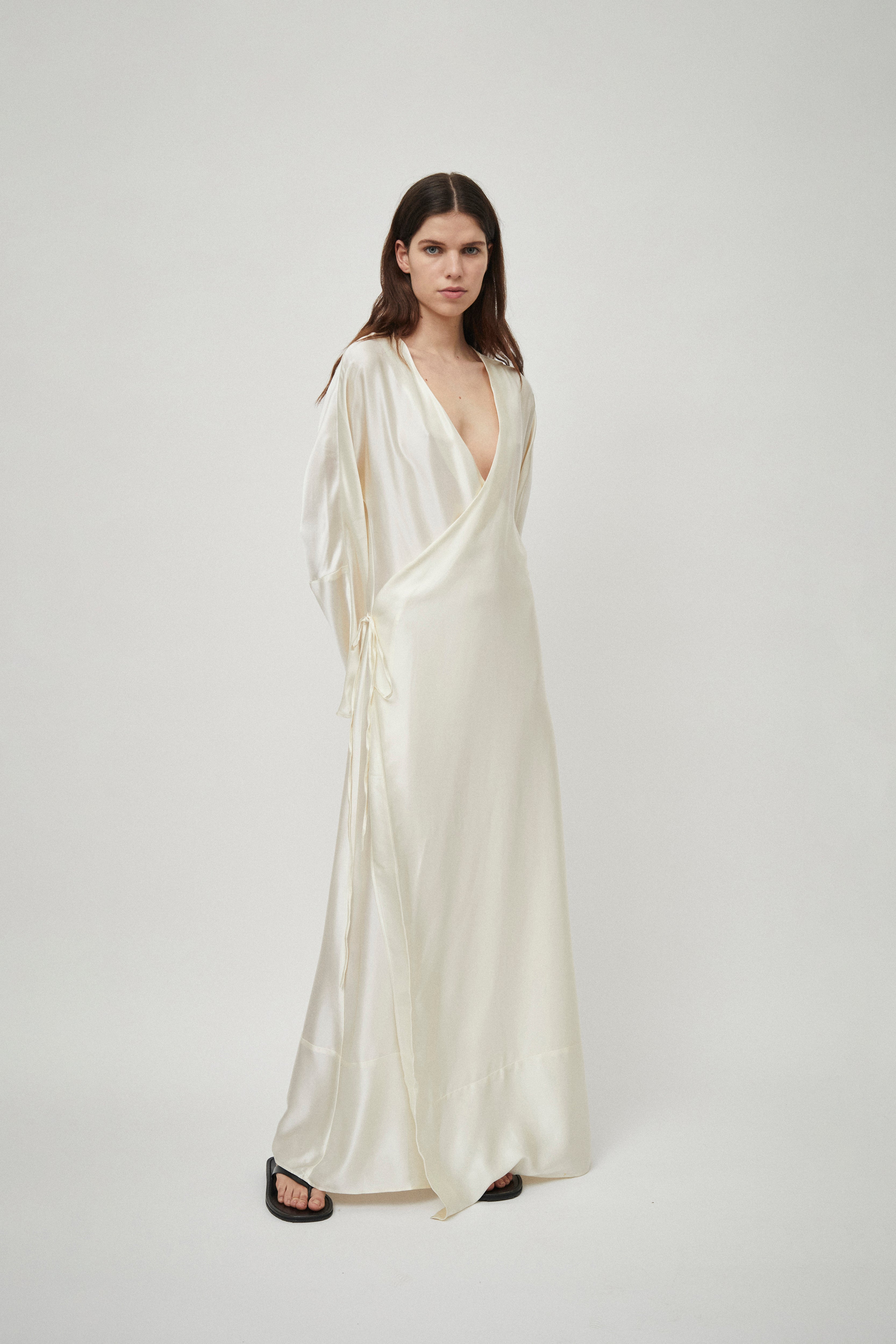 BEARE PARK Silk Satin Wrap Dress Ivory