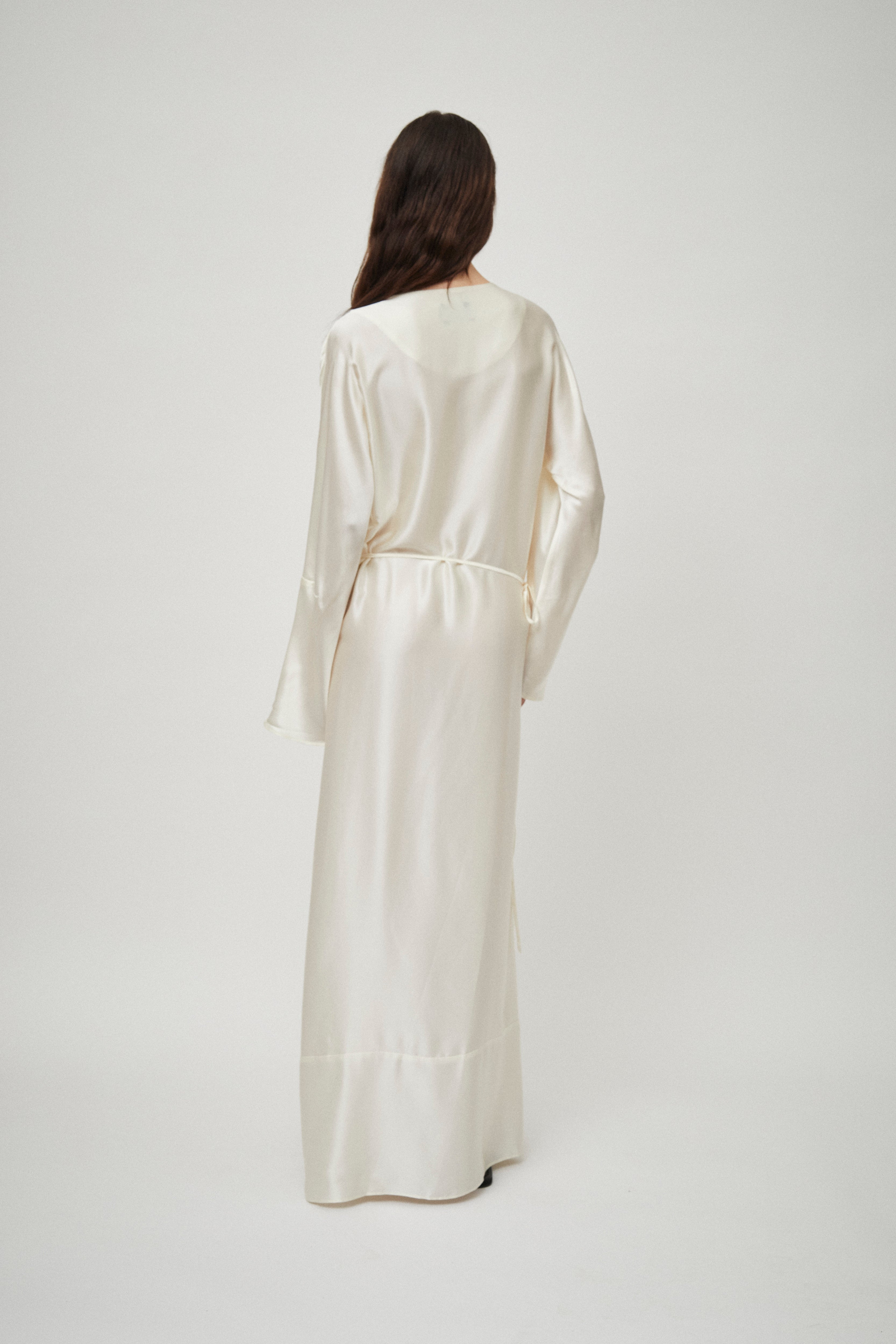 BEARE PARK Silk Satin Wrap Dress Ivory