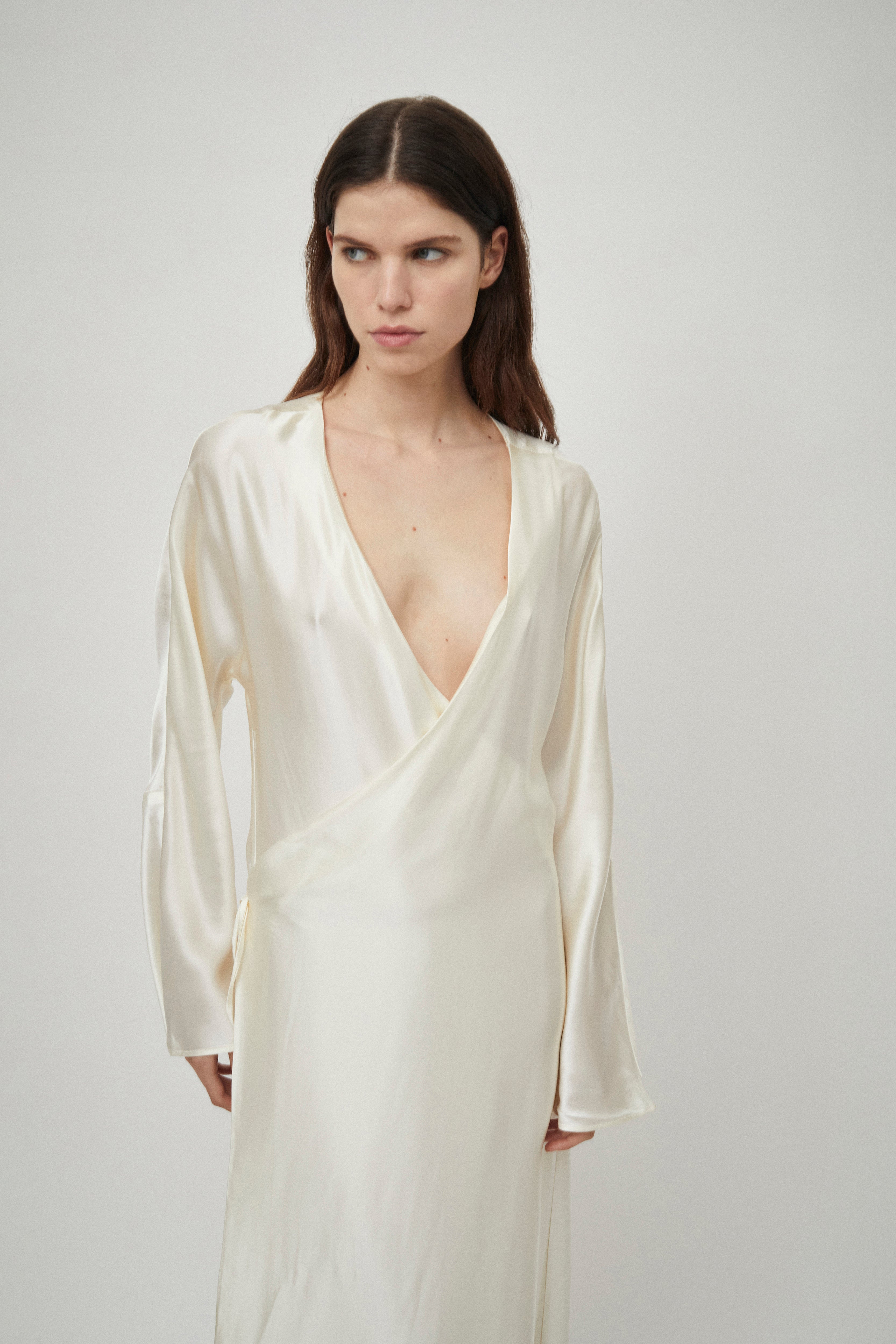 BEARE PARK Silk Satin Wrap Dress Ivory