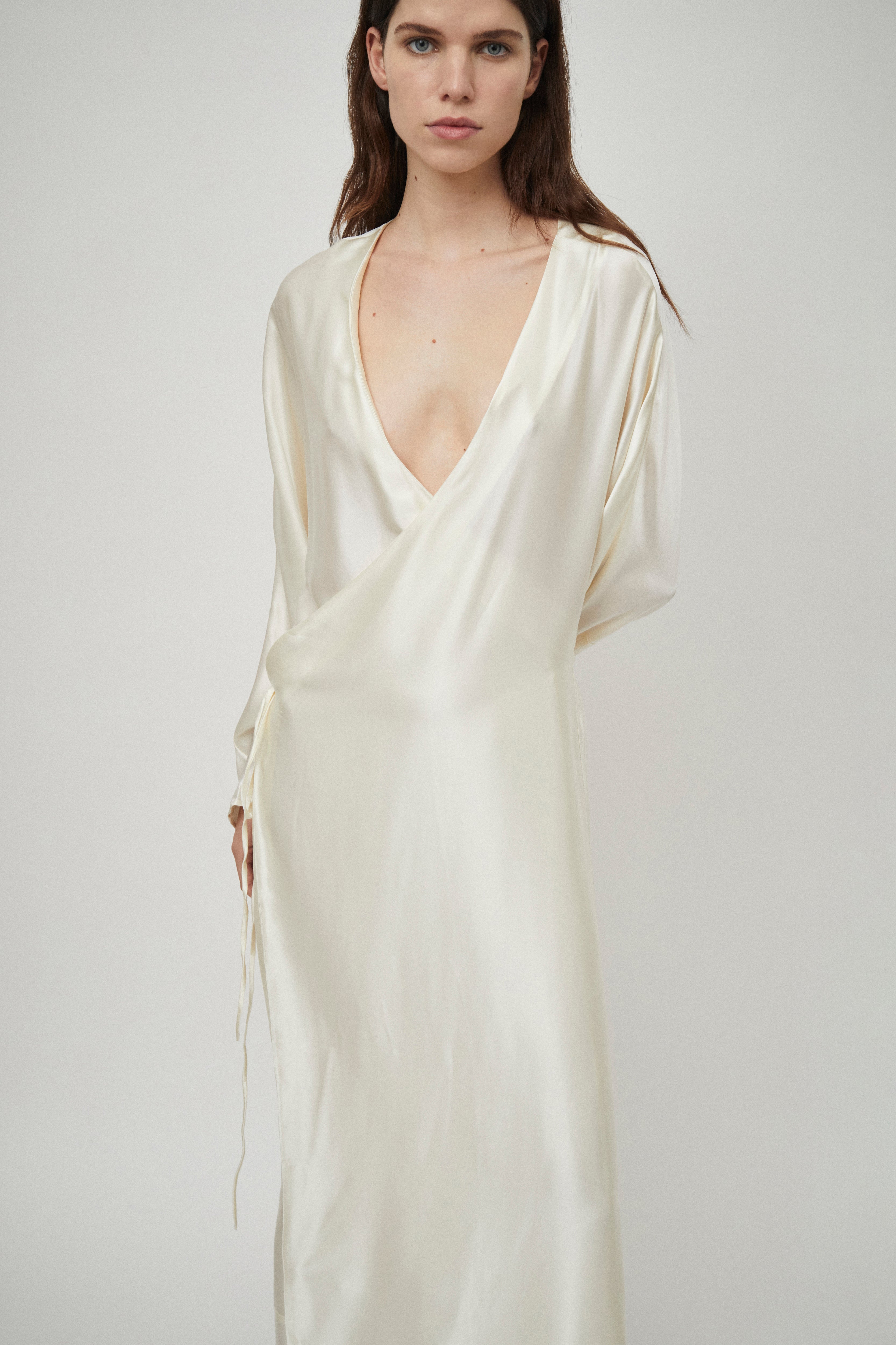 BEARE PARK Silk Satin Wrap Dress Ivory