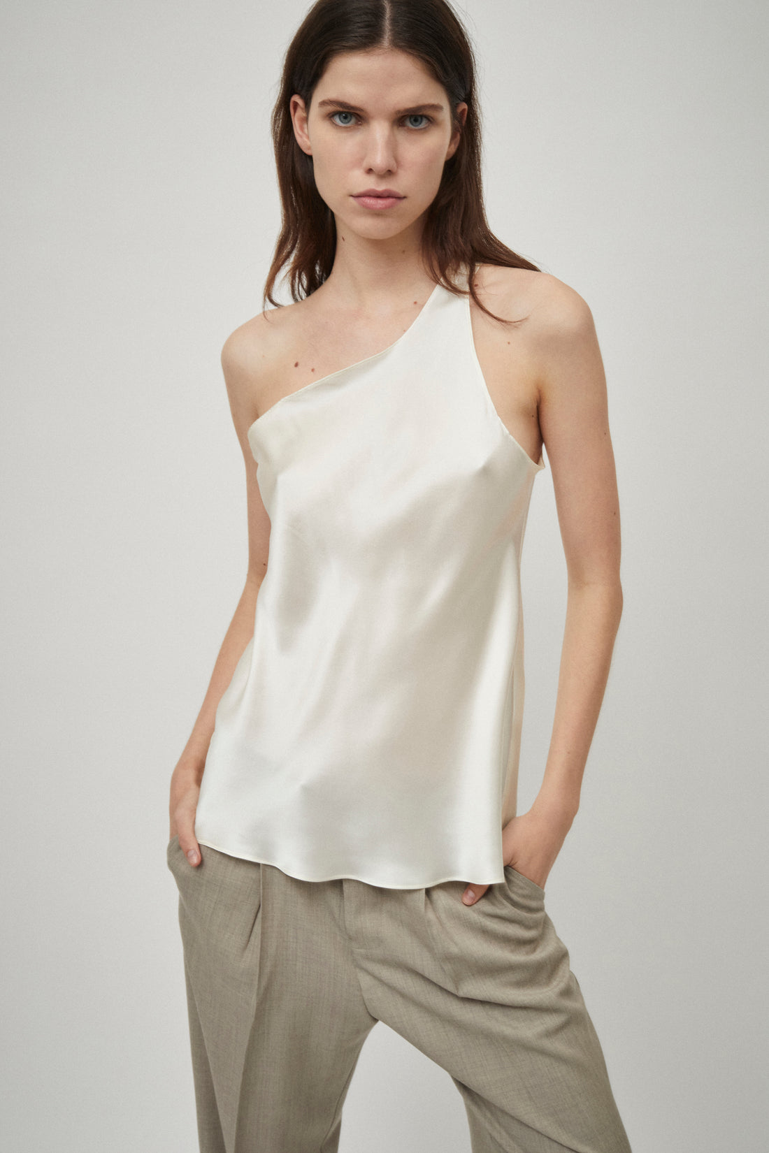 Silk Satin One Shoulder Tank