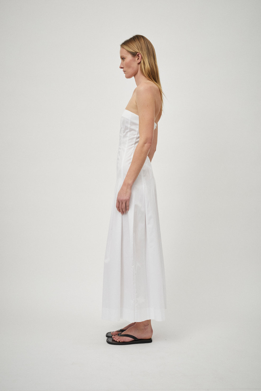 Cotton Pleat Strapless Dress