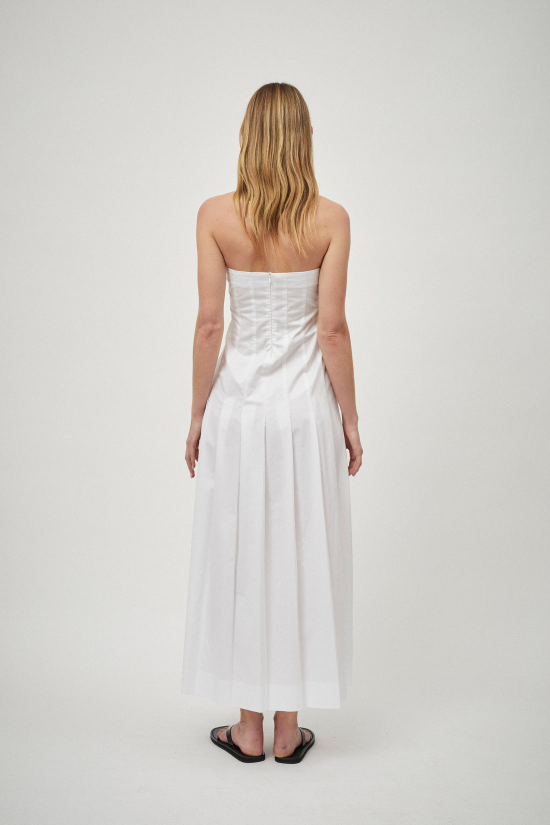 Cotton Pleat Strapless Dress