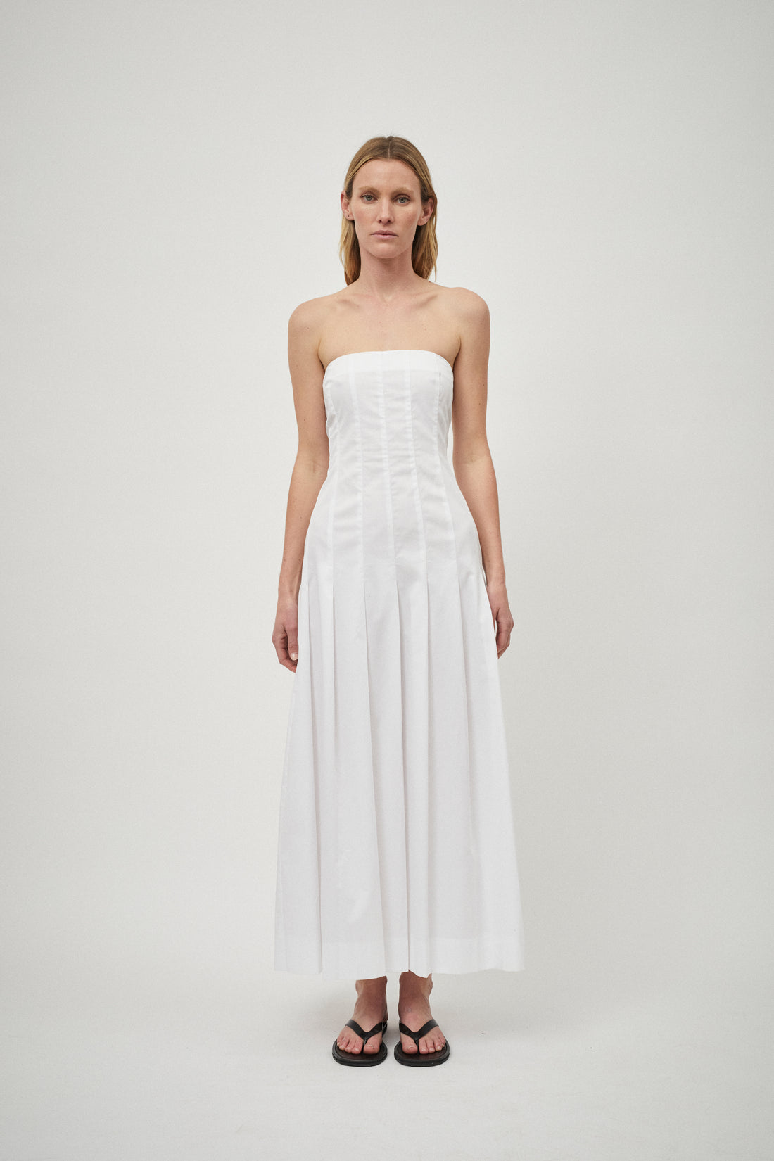Cotton Pleat Strapless Dress