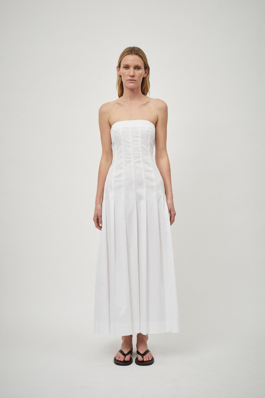 Cotton Pleat Strapless Dress