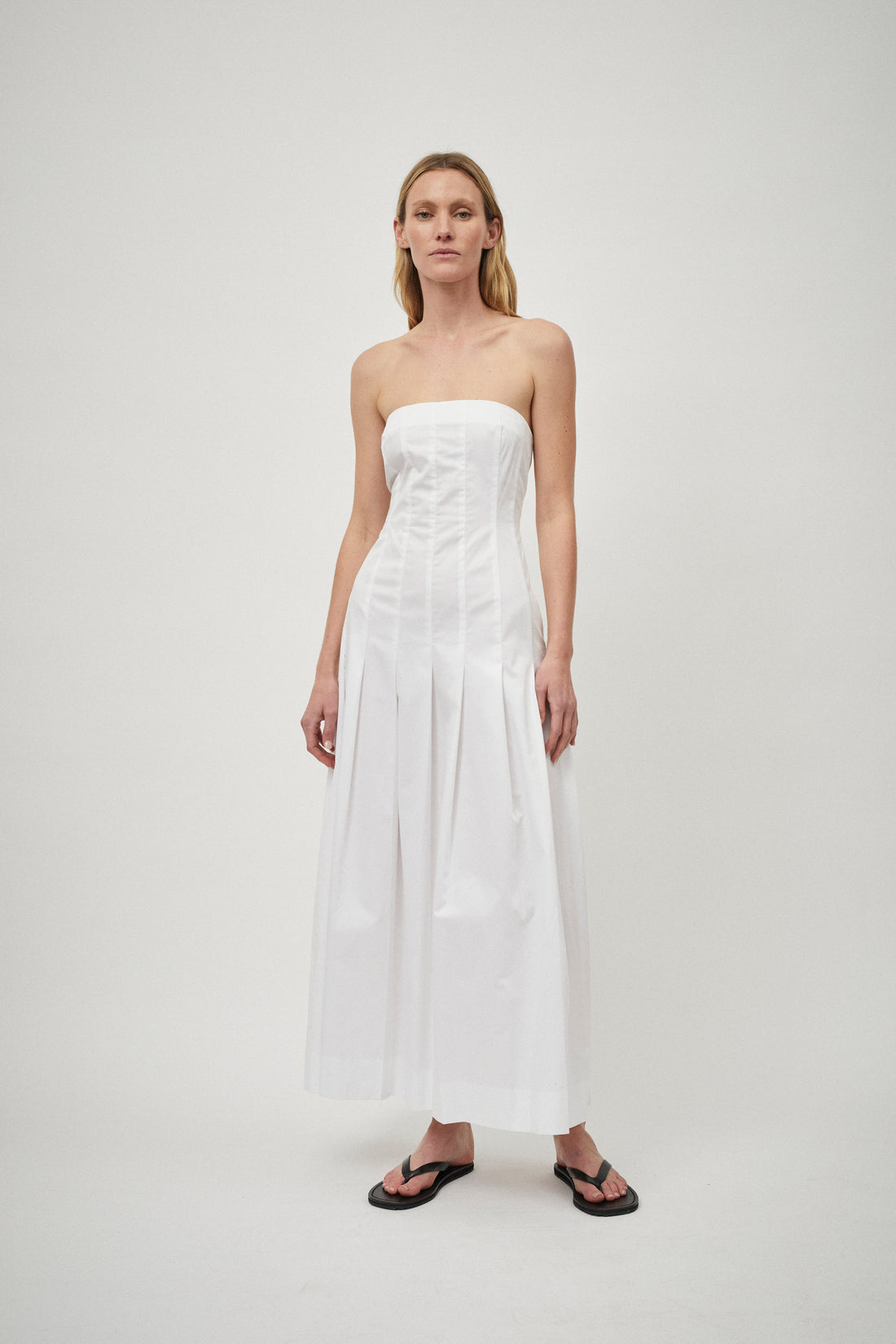 Cotton Pleat Strapless Dress