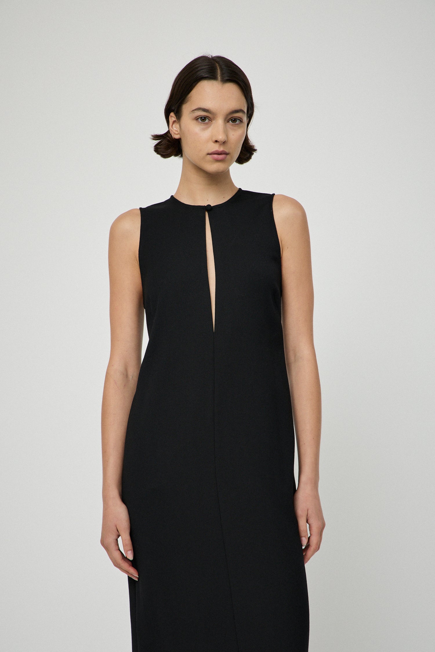 BEARE PARK | Wool Crepe Column Dress Black