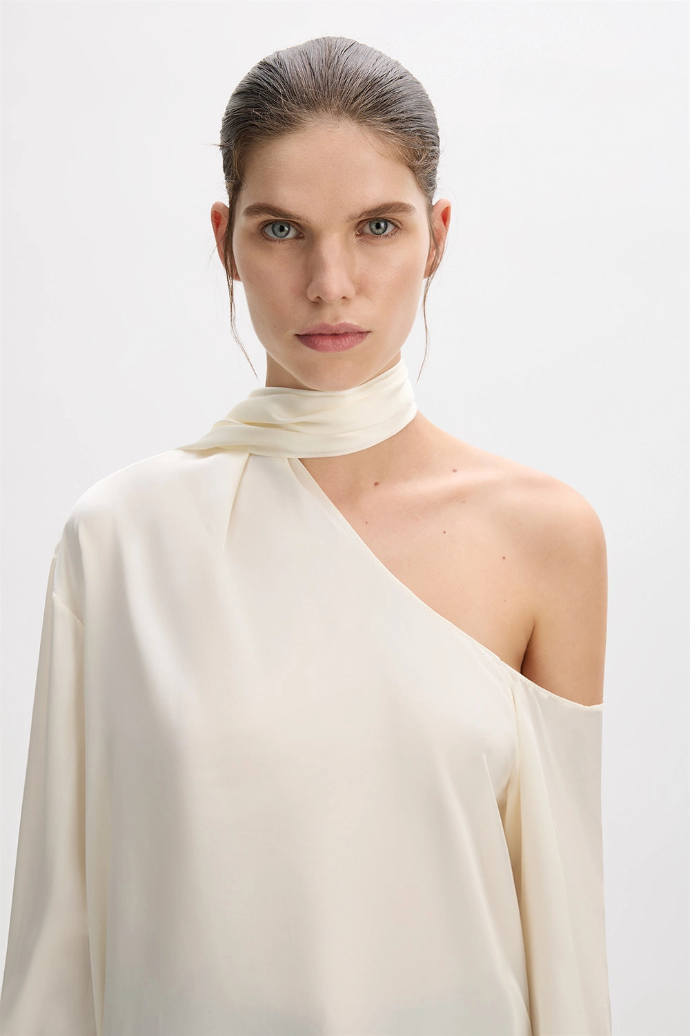 Asymmetric Silk Satin Neck Tie Top