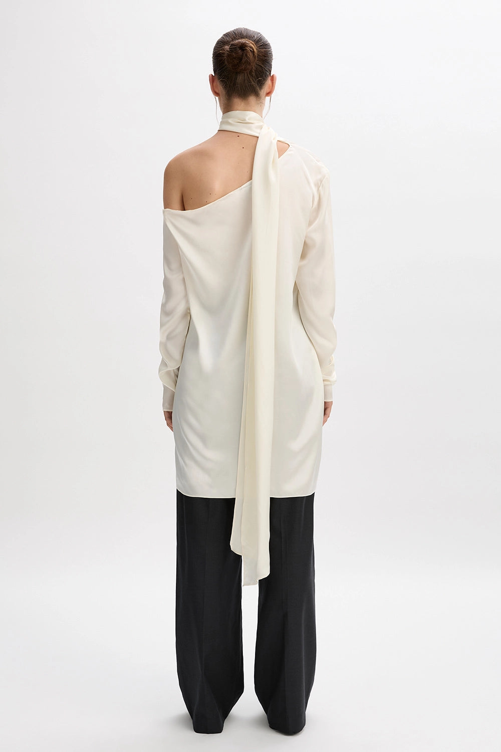 Asymmetric Silk Satin Neck Tie Top