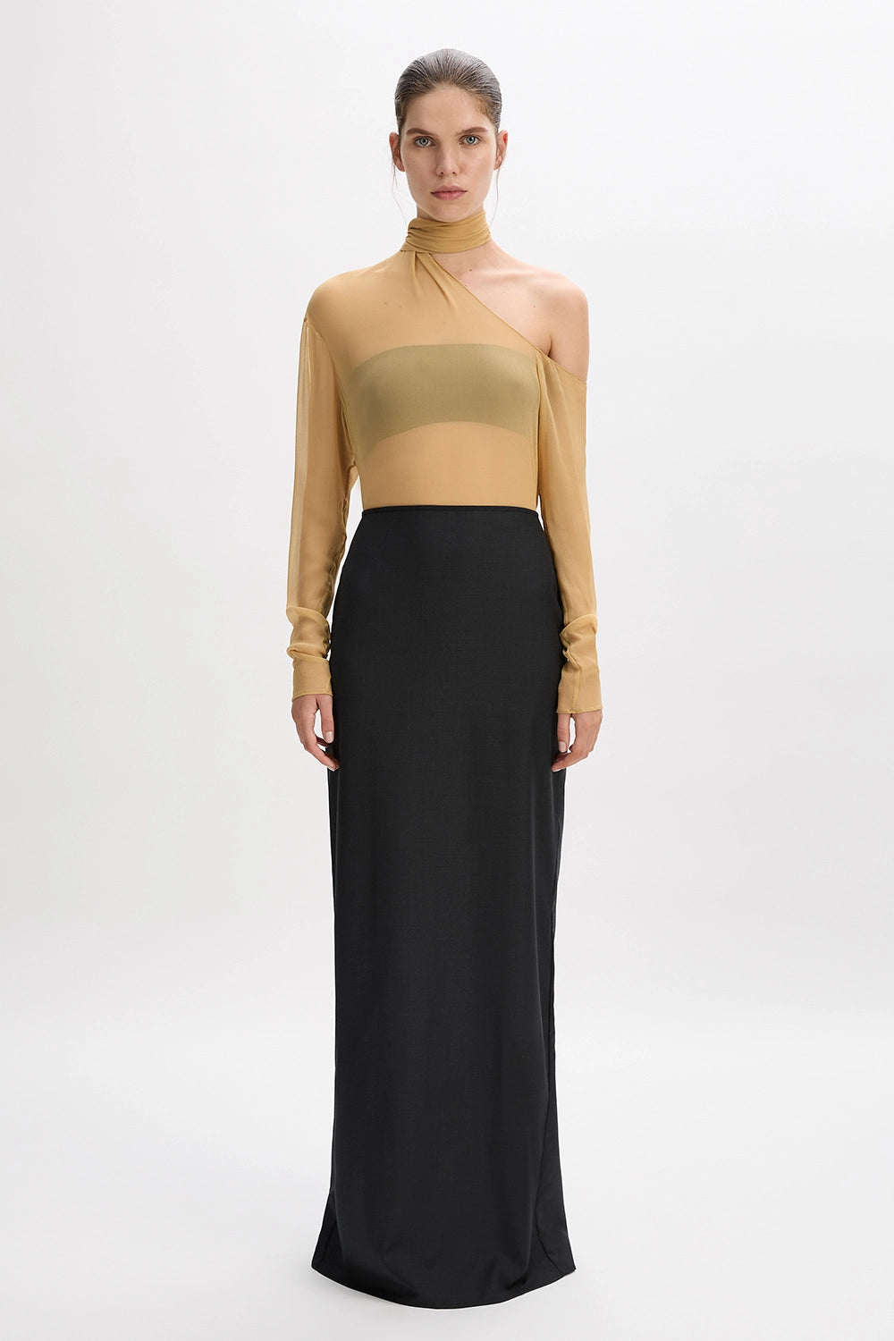 Wool Twill Column Skirt