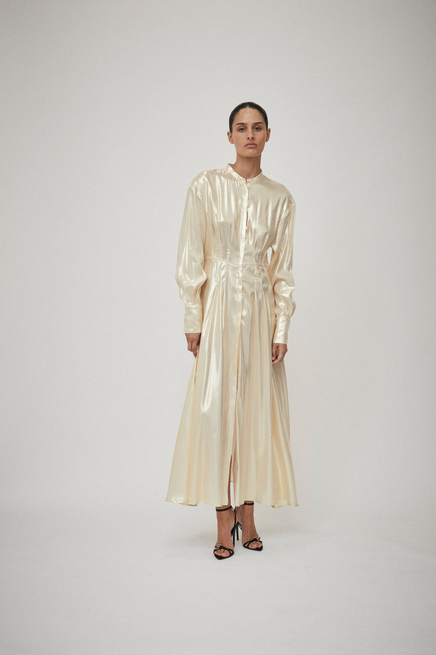 Pleat Detail Lurex Shirt Dress