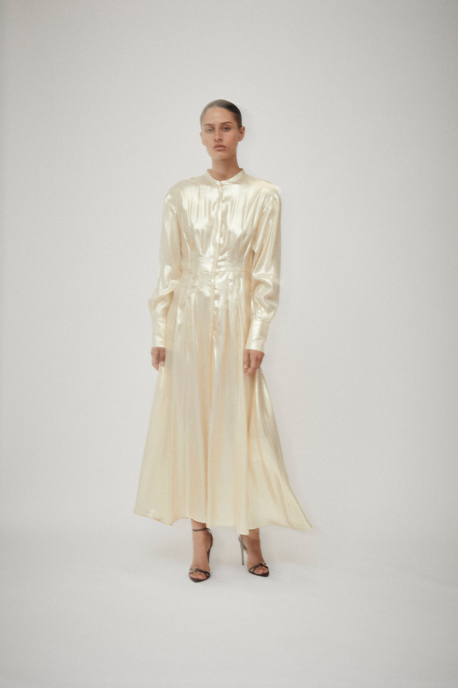 Pleat Detail Lurex Shirt Dress