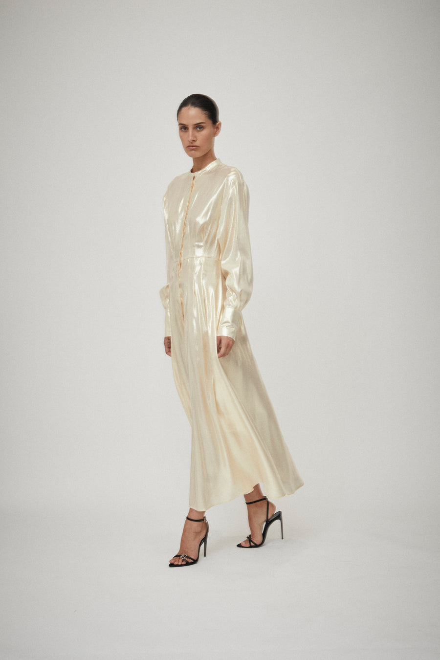 Pleat Detail Lurex Shirt Dress
