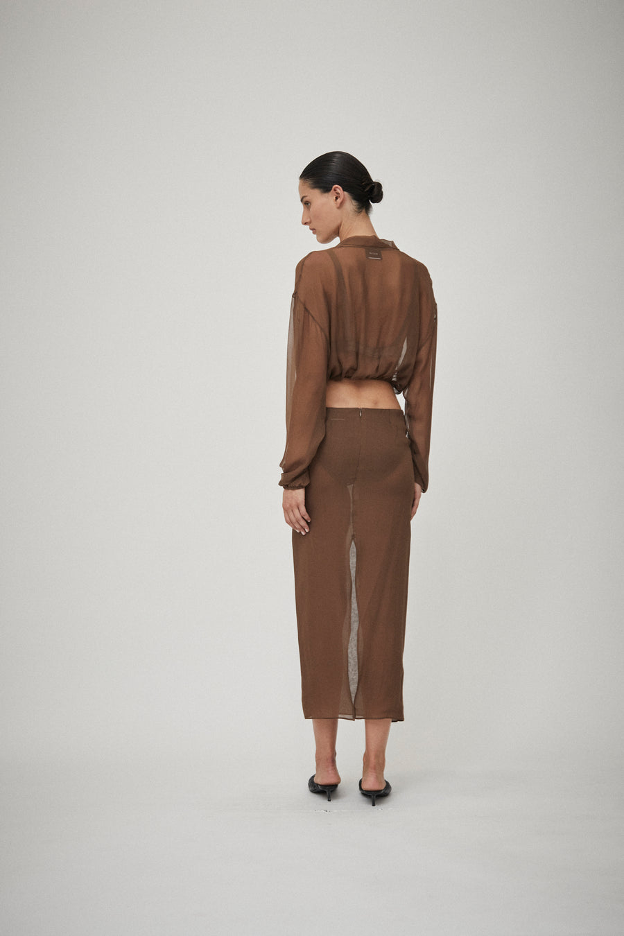 Silk Georgette Grosgrain Waist Skirt