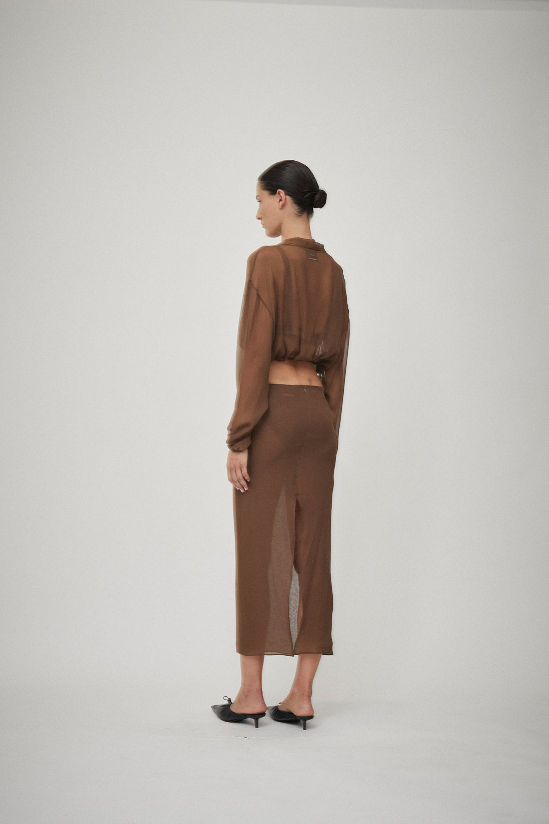Silk Georgette Grosgrain Waist Skirt