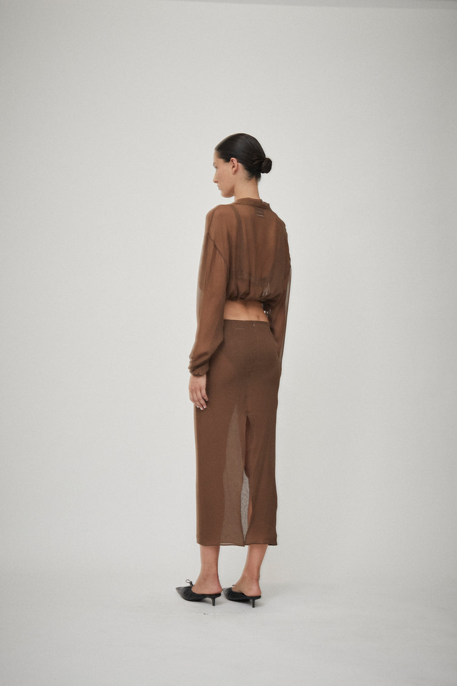 Silk Georgette Grosgrain Waist Skirt