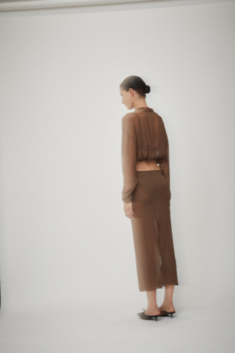 Silk Georgette Grosgrain Waist Skirt