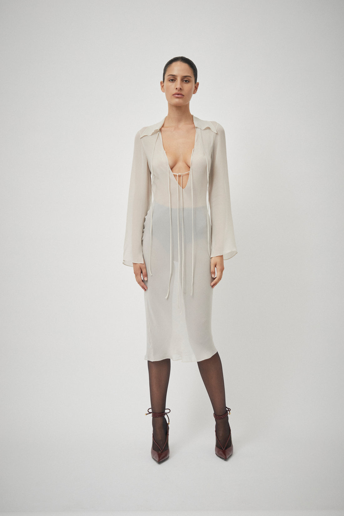 Silk Georgette Tie Blouse Dress