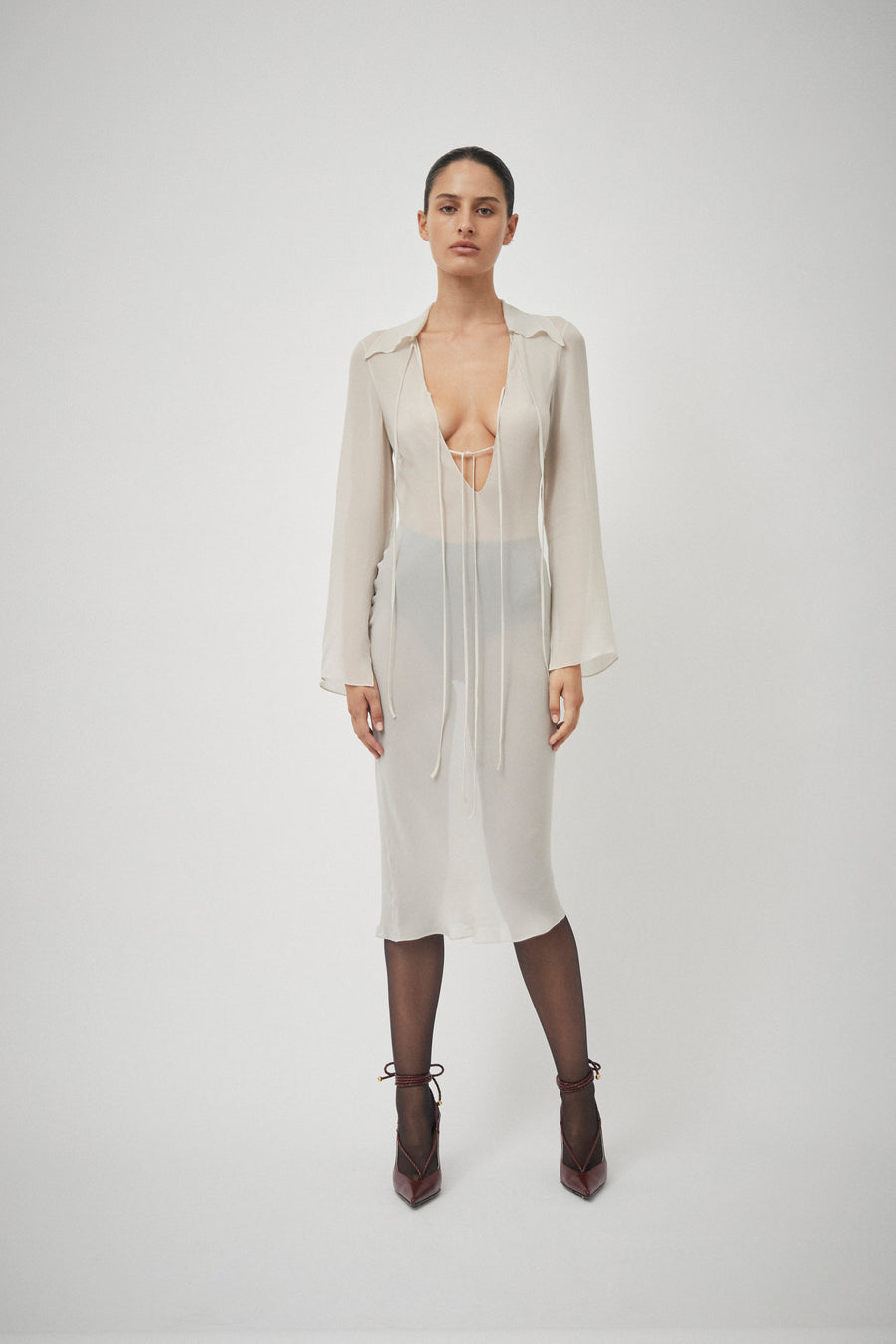 Silk Georgette Tie Blouse Dress