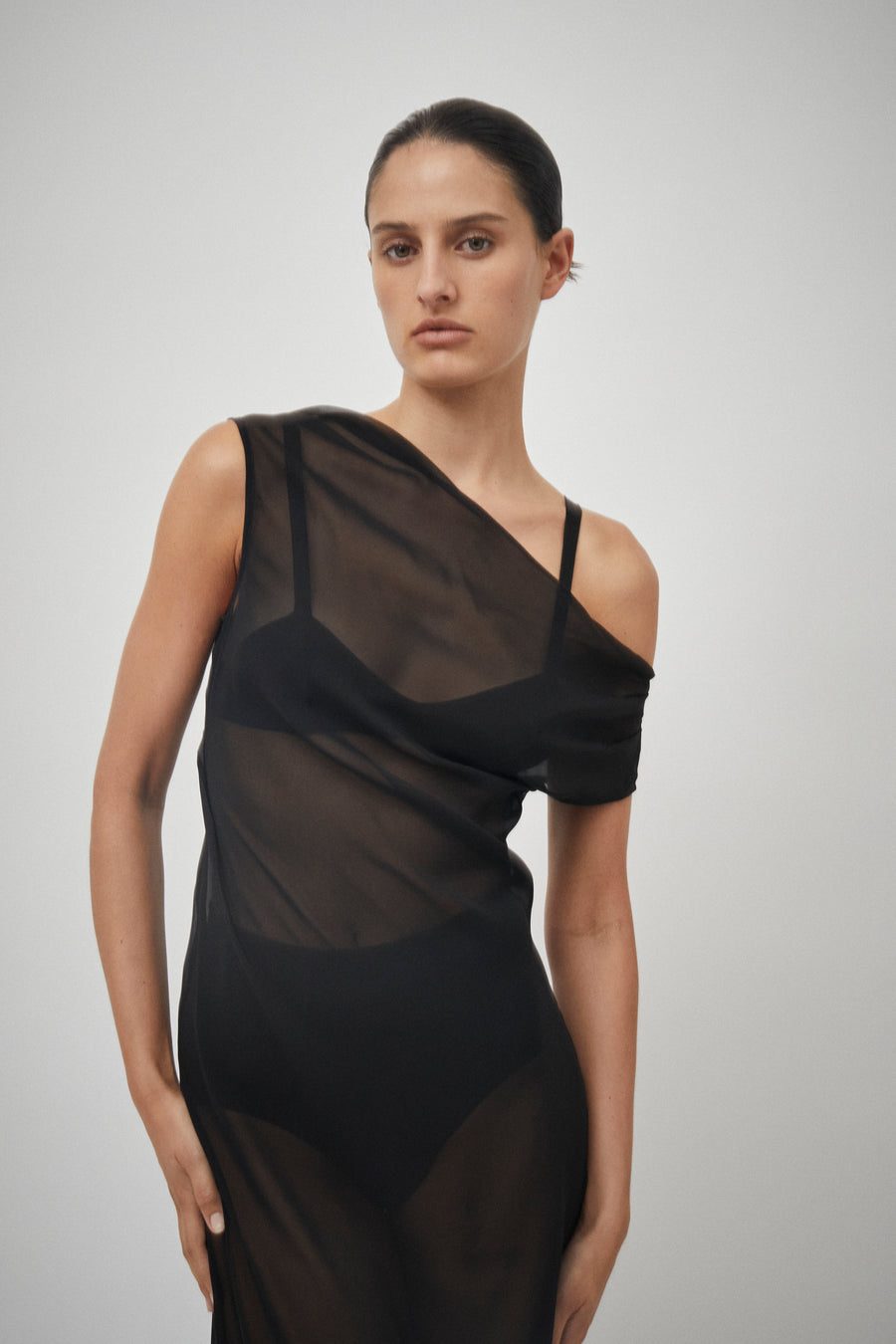 Silk Georgette Off the Shoulder Dress