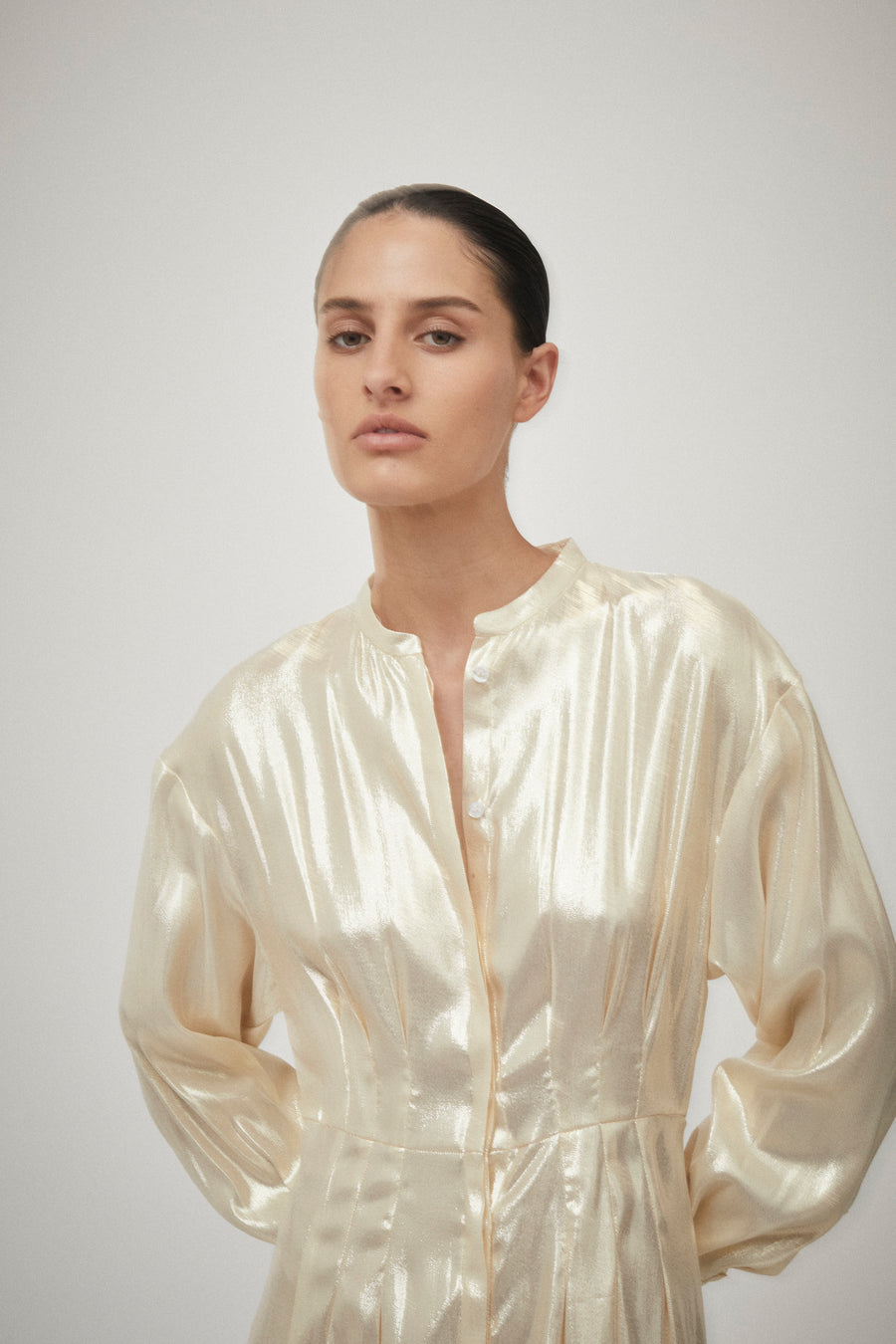 Pleat Detail Lurex Shirt Dress